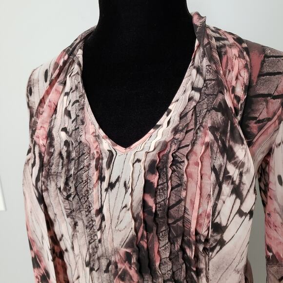Jennifer Lopez Abstract Pintuck Chiffon Tie Blouse - Picture 6 of 13